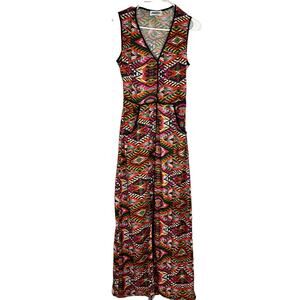 Two Arrows Multicolored Southwestern Maxi Dress Cut Outs Small Boho Western